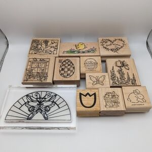 🎨STAMPS BOGO 50% OFF🎨 Bundle of Spring Wood & Rubber Stamps for Crafts Cards